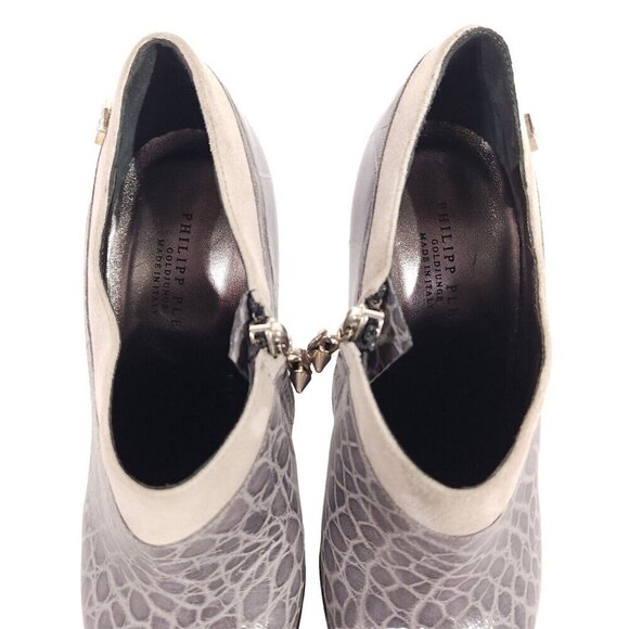 Philipp Plein GoldJunge Reptilia Croc Bootie Heel 36.5 6 Leather New Shoes FW14 - Picture 6 of 12